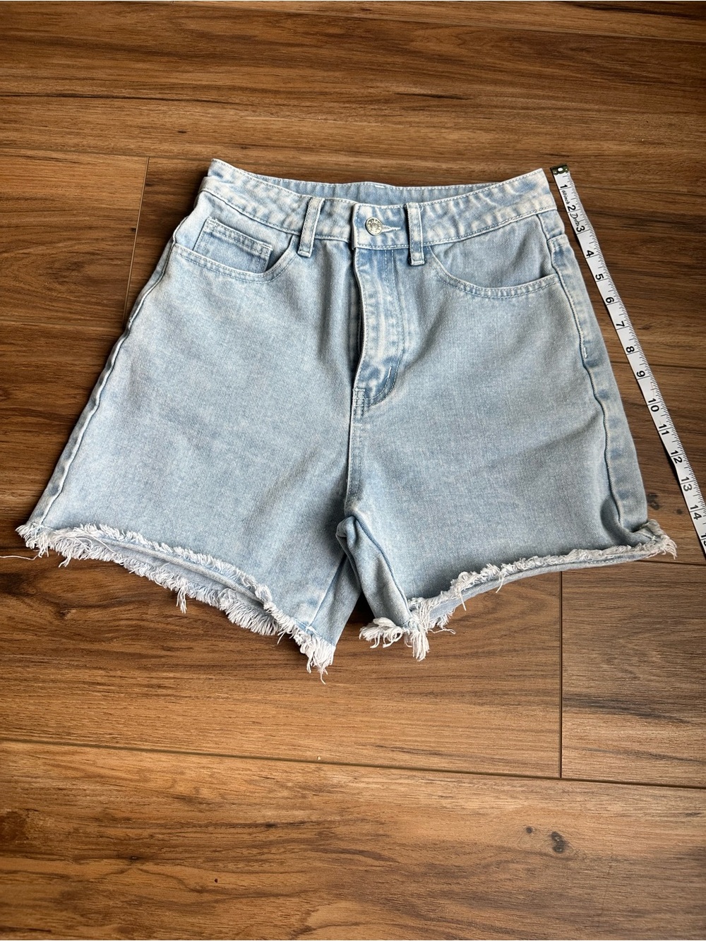 SHEIN Light Blue High-Rise Frayed Hem Denim Shorts